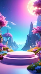 Pastel fantasy landscape with a double pedestal