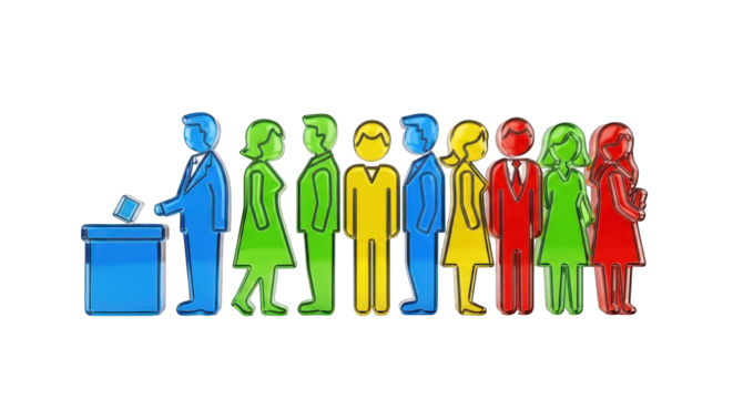 People in Line Voting with Colorful Figures.