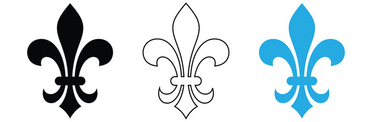 Fleur de lis elegant symbols for heraldry and decorative design needs,symbolic image Fleur de lis, horizontal banner monochrome Fleur de lees lily, antique monarchy symbols on transparent background, © Welcome