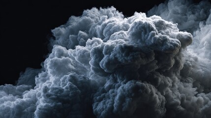dramatic closeup of a large billowing cloud against a stark black background the clouds texture is highly detailed creating a powerful and atmospheric visual