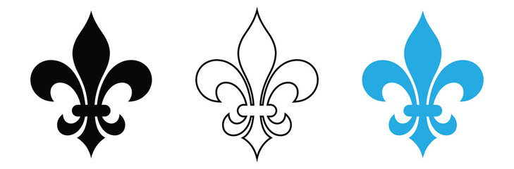 Fleur de lis elegant symbols for heraldry and decorative design needs,symbolic image Fleur de lis, horizontal banner monochrome Fleur de lees lily, antique monarchy symbols on transparent background, © Welcome