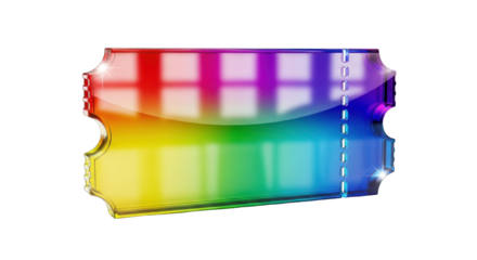 Colorful ticket design with vibrant rainbow hues and unique shape.