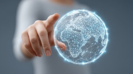 Interactive Holographic Digital Globe Concept Showcasing Global Connections and Technology in a Modern Setting