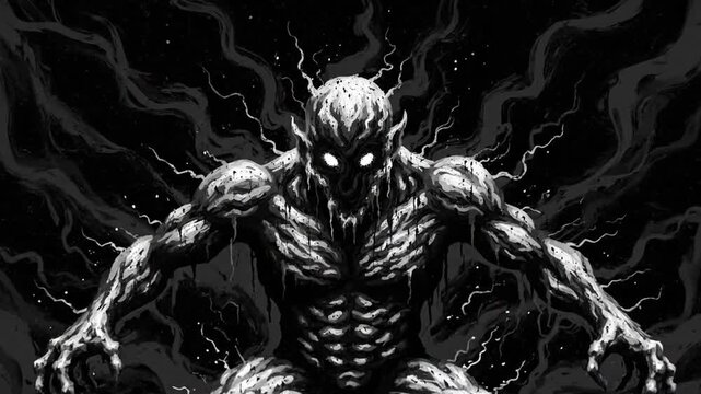 Dark Demonic Entity with Glowing Eyes Animation.