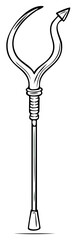 Illustration of a trident staff weapon in black and white outline style