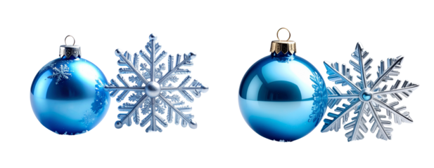  Blue and Silver Snow-Themed Ornaments, isolated on transparent background