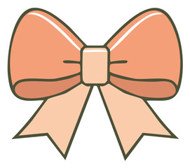 Cartoon Peach Bow Illustration with Tails and Decoration Details