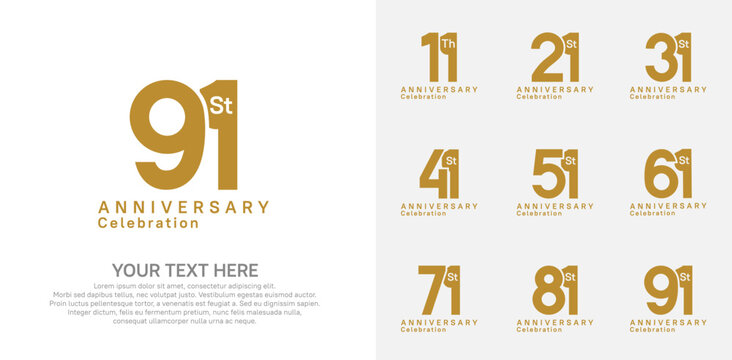 Anniversary logo set vector design, brown color for celebration event