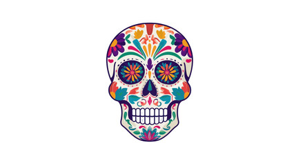 Vibrant sugar skull adorned with flowers and patterns, created AI, PNG
