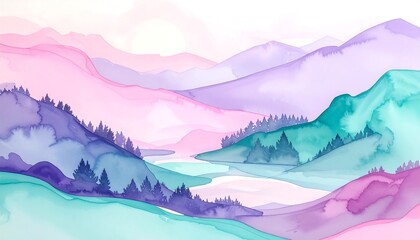 Pastel mountain landscape, watercolor style