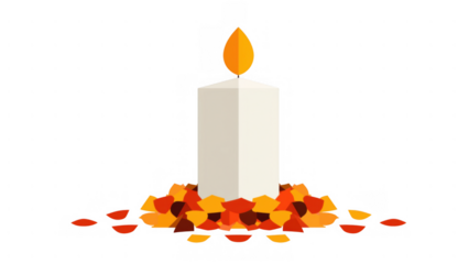 Candle lit in memory with marigold petals, created with AI, PNG