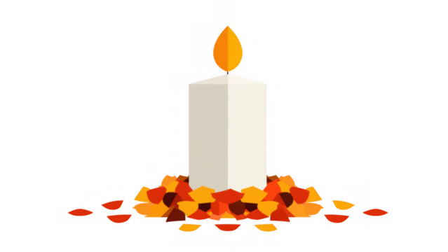 Candle lit in memory with marigold petals, created with AI, PNG