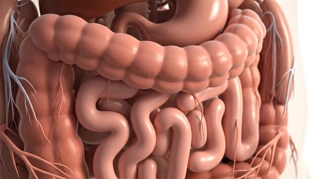 Detailed 3D Animation of the Human Intestinal System.