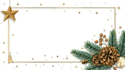 minimalist christmas poster with golden frame pinecone star garland candle lantern white background scandinavian design festive holiday decor