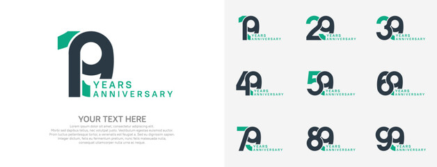 Anniversary logo set vector design, green color for celebration event