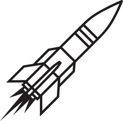 Simple line drawing of a rocket ship launching into space