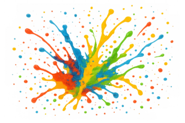 Colorful paint splash creating an energetic burst of primary and secondary colors on a transparent background