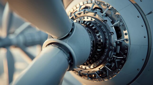Close-up of wind turbine generator with visible rare earth magnets, detailed engineering render, metallic textures, cinematic lighting, rare earth for wind turbines