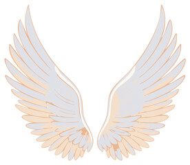Fototapeta premium Beautiful illustration of a pair of angelic wings with pale blue and peach feathers spread open