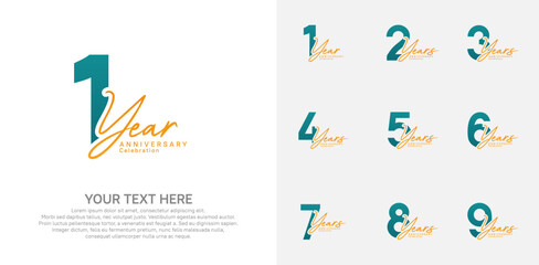 Anniversary logo set vector design, green and orange color for celebration event