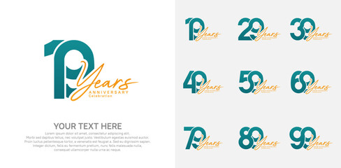 Anniversary logo set vector design, green and orange color for celebration event