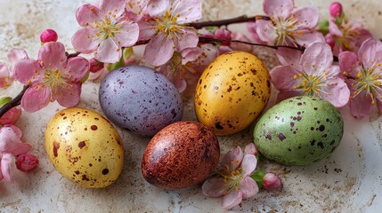 Obraz premium colorful easter eggs and spring decor for festive holiday celebration