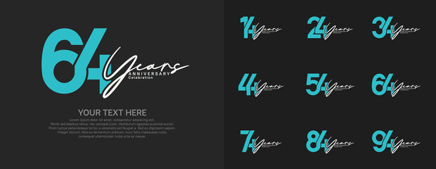 Anniversary logo set vector design, blue and white color for celebration event