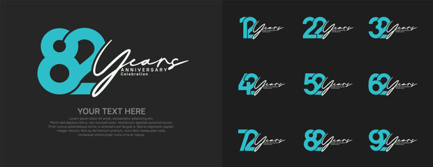 Anniversary logo set vector design, blue and white color for celebration event