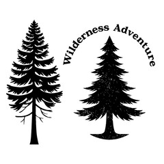 Obraz premium Vintage Retro Pine Tree Silhouette Vector Collection — Rustic Outdoor Logo & Forest Emblem Design 