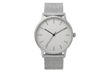Silver stainless steel minimalist wristwatch showing analog time