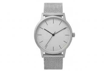 Silver stainless steel minimalist wristwatch showing analog time