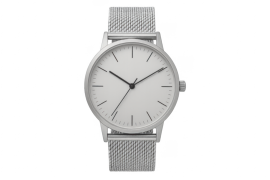 Silver stainless steel minimalist wristwatch showing analog time