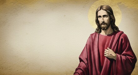 Naklejka premium Jesus Christ illustration on misty background with ample copy space