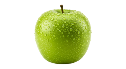 Fresh Green Apple with Water Droplets Isolated on Light Green Background