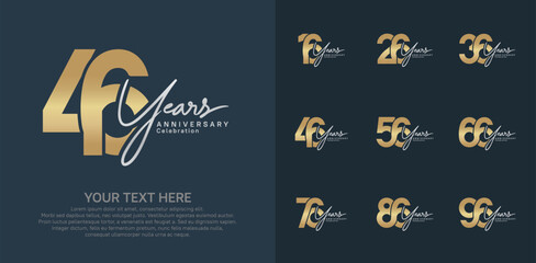 Anniversary logo set vector design, gold and silver color for celebration event