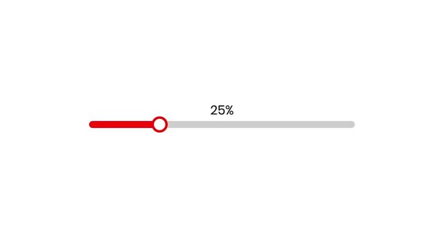 Red progress bar animation from 0 to 100 percent on white background in 4K