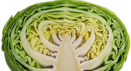 Fresh Green Cabbage Cross Section Detailed Texture Isolated