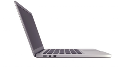 Silver laptop isolated on transparent background, representing modern technology and work