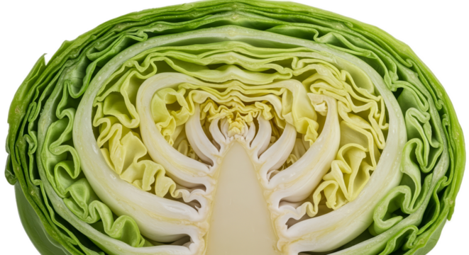 Fresh Green Cabbage Cross Section Detailed Texture Isolated