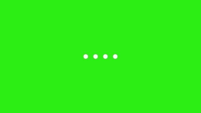 White loading dots animation representing waiting time on green screen in 4K