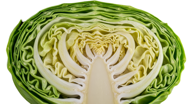 Fresh Green Cabbage Slice Macro Detail Isolated Realistic Photo