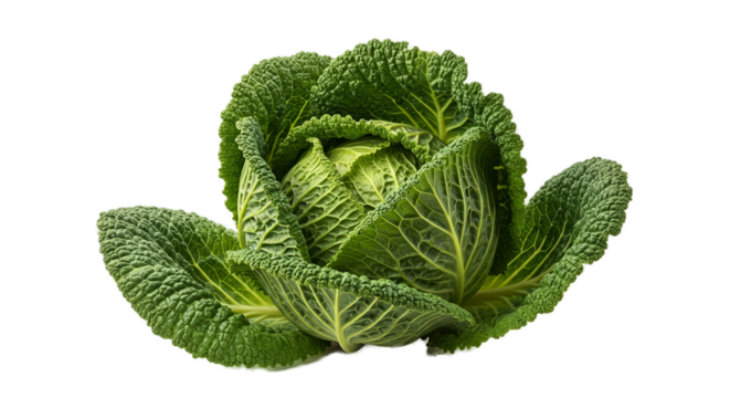 Fresh Green Cabbage With Water Droplets Isolated On White