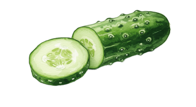Fresh Green Cucumber Sliced With Water Droplets Realistic Isolated