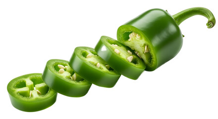 Fresh Green Jalapeno Pepper Sliced Isolated With Seeds on Vibrant Background
