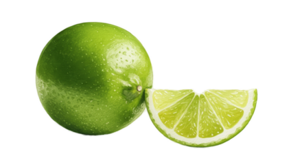 Fresh Lime and Slice with Water Droplets on Green Background