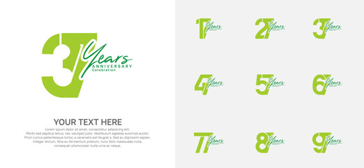 Anniversary logo set vector design, green color for celebration event