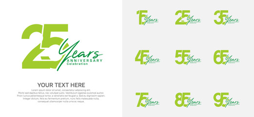 Anniversary logo set vector design, green color for celebration event