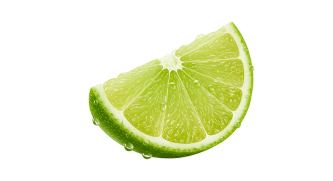 Fresh Lime Slice With Water Droplets Green Background Isolated