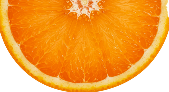 Fresh Orange Slice Citrus Fruit Macro Detail Bright Orange Color Isolated