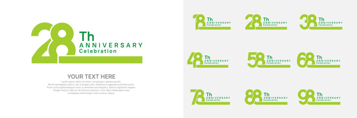 Anniversary logo set vector design, green color for celebration event